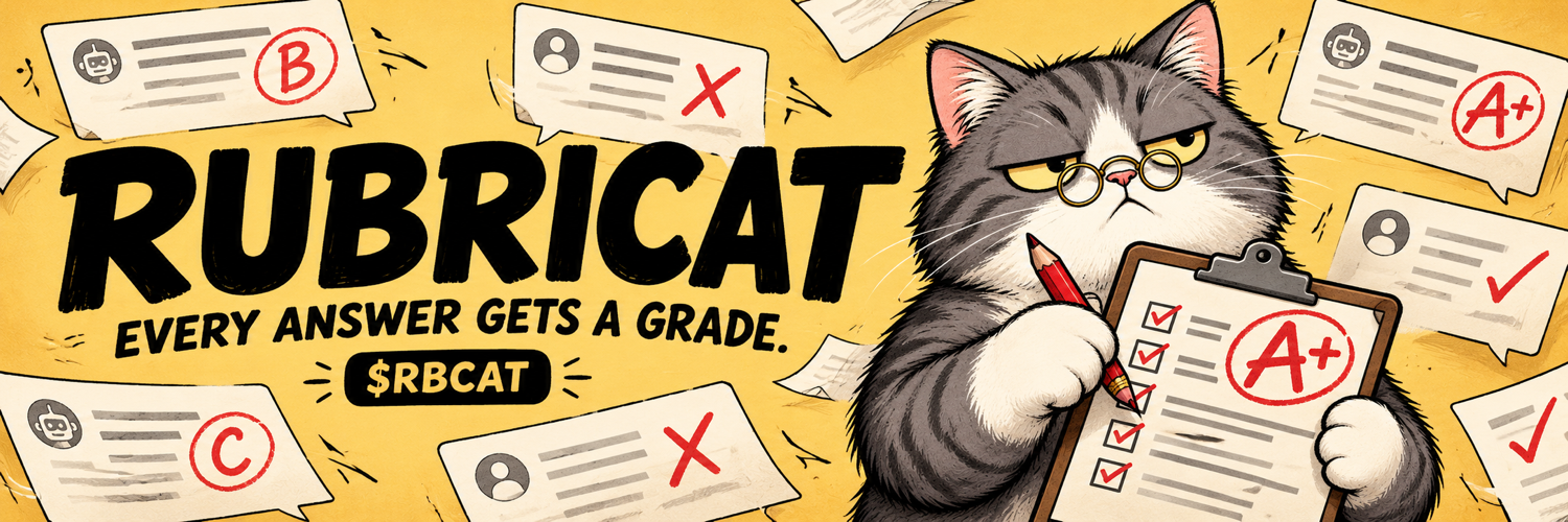 RUBRICAT — Every answer gets a grade. $RBCAT. Our cat marks answer sheets with a red pencil.